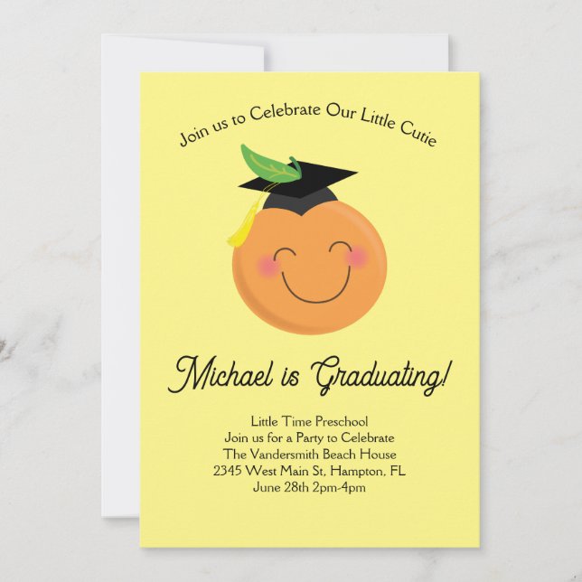 Invitation Petite Cutie Primaire Parti de Graduation Tangerin (Devant)