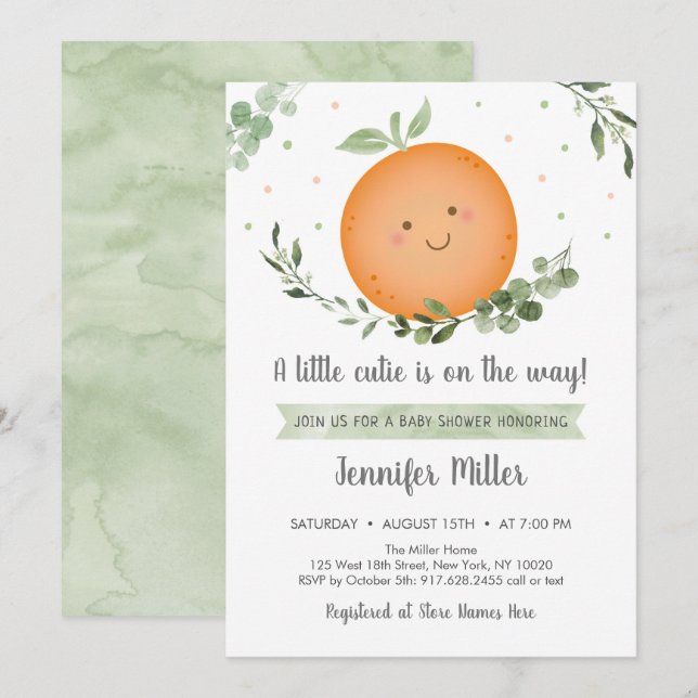 Invitation Petite Cutie Verdure Baby shower neutre (Devant / Derrière)