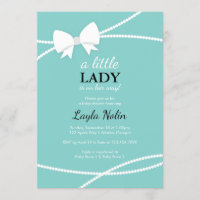 Petite Dame Baby shower Invitation, Bleu, Perles