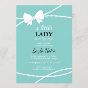 Invitation Petite Dame Baby shower Invitation, Bleu, Perles
