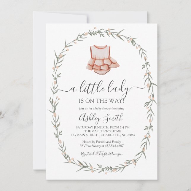 Invitation Petite dame Baby shower Invitation, robe bébé (Devant)