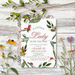 Invitation Petite dame Ladybug & Baby shower Feuille fille