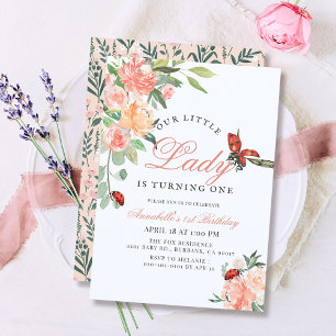Invitation Petite dame Ladybug Rose fille 1er anniversaire