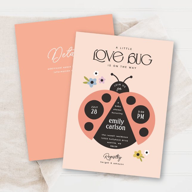 Invitation Petite Dame Log Boho Baby shower rose (Créateur téléchargé)