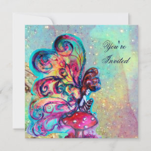 Invitation PETITE ELF DE CHAMPIGNONS, rose jaune bleu étincel