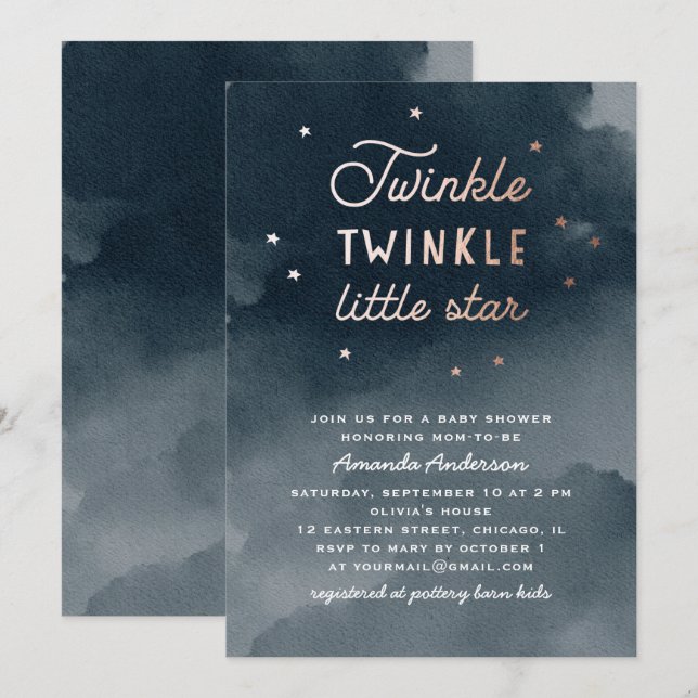 Invitation Petite étoile. Baby shower marine aquarelle (Devant / Derrière)