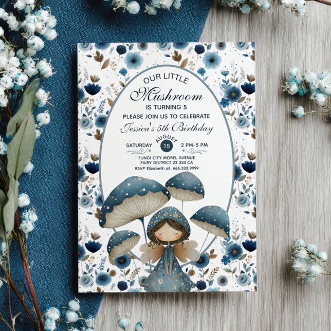 Invitation Petite Fée de champignons Bleu pour enfants fête d (Créateur téléchargé)