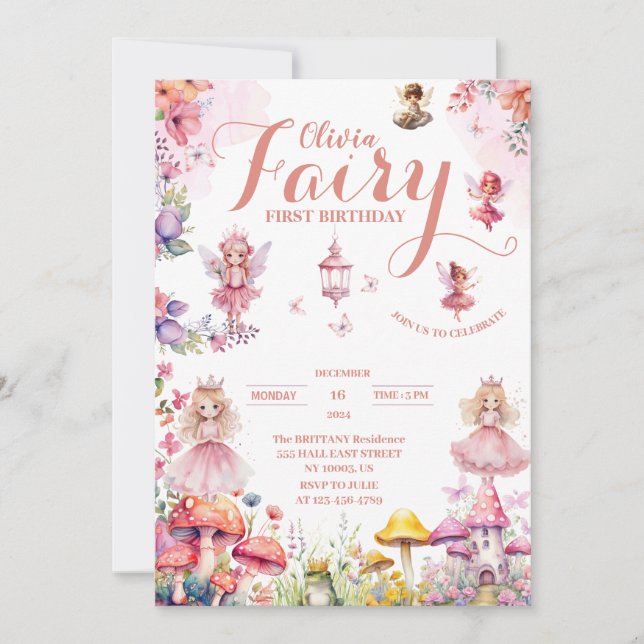 Invitation petite fée princesse première Fairytale anniversai (Devant)