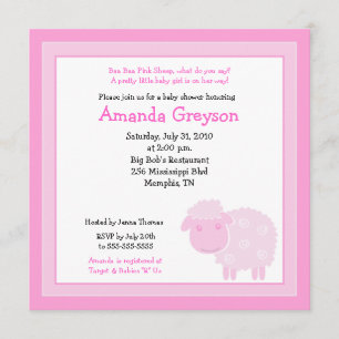 Invitation Petite ferme de moutons roses 5x5 Baby shower Invi