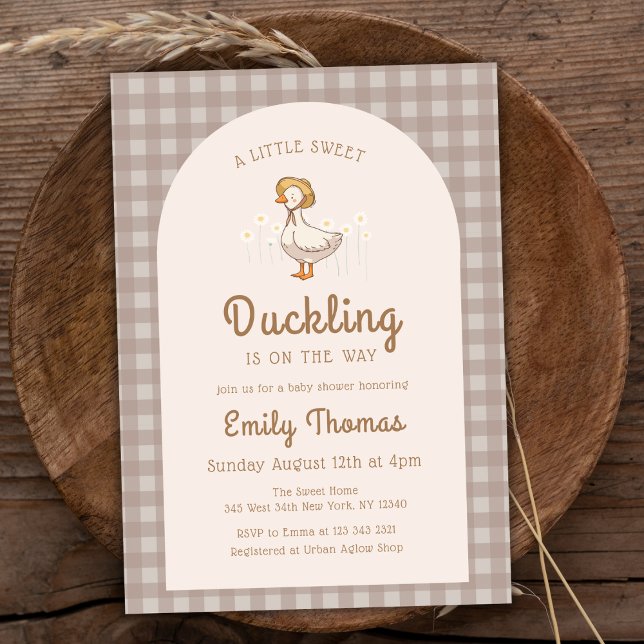 Invitation Petite ferme En vichy Baby shower (Little Duckling Farmhouse Gingham Baby Shower Invitation)