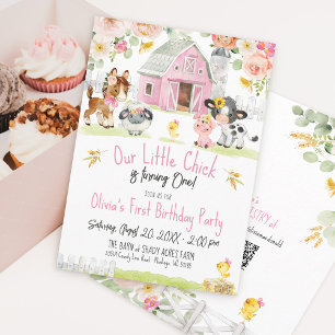 Invitation Petite Ferme Fille Fleur Fête d'Anniversaire de la