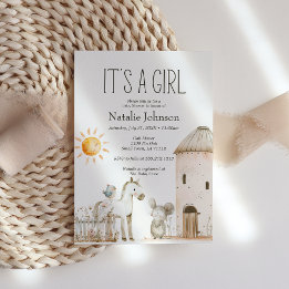 Invitation Petite ferme Nursery Animaux Fille Baby shower