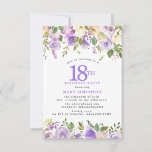 Invitation PETITE Fête d'anniversaire 18 ans Fleurs de rose v