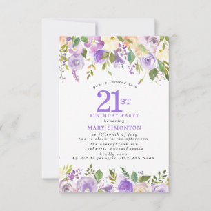 Invitation PETITE Fête d'anniversaire 21 ans Fleurs de rose v