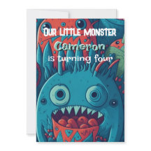 Petite fête d'anniversaire de monstre bleu rouge