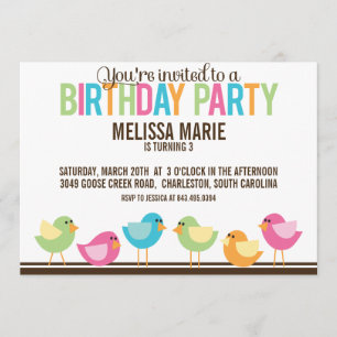 Invitation Petite fête d'anniversaire d'oiseaux
