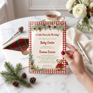 Invitation Petite Fête de Bébé au Thème Pin Sylvestre Gingham