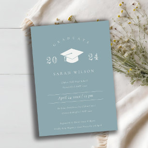 Invitation Petite fête de Graduation Simple Dusky Blue Grey