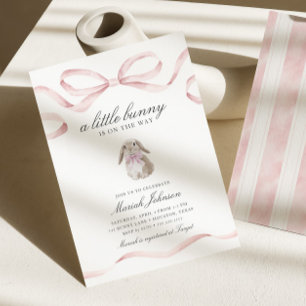 Invitation Petite Fête de Naissance de Lapin Fille Rose Pâq