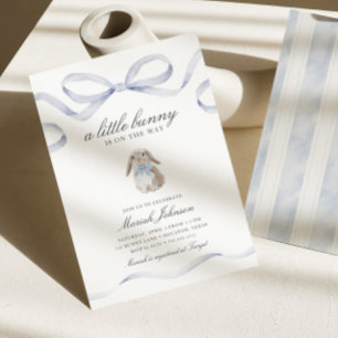 Invitation Petite Fête de Naissance de Lapin   Garçon Bleu Pr
