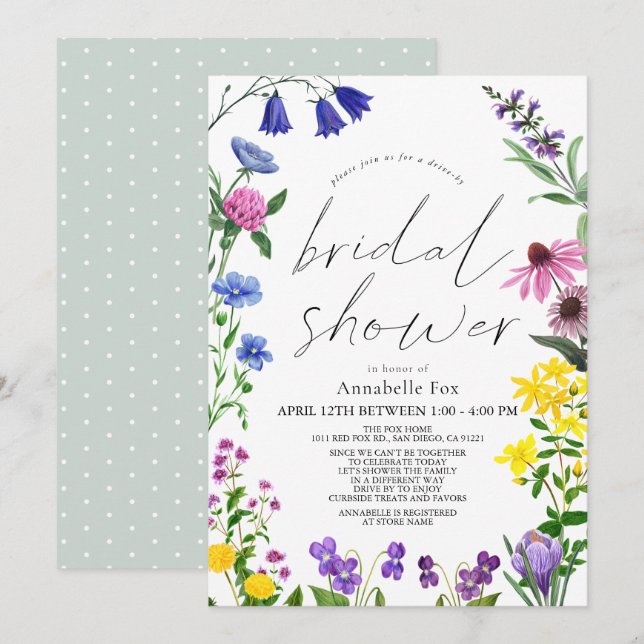 Invitation Petite Fête des mariées de script Fleur sauvage (Devant / Derrière)