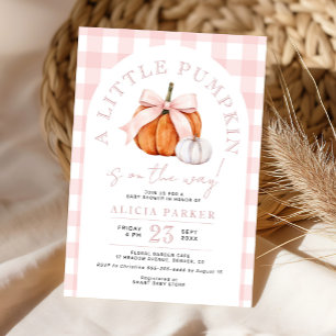 Invitation Petite fille à la citrouille avec un nœud rose pou