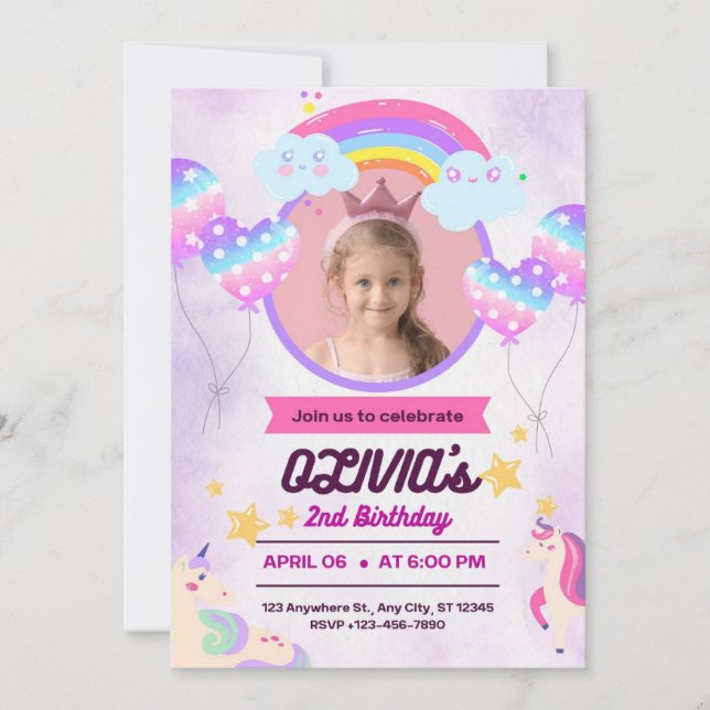 Invitation Petite Fille Anniversaire Unicorn Party (Devant)