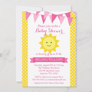 Invitation Petite Fille au Soleil Jaune et Rose Baby Shower