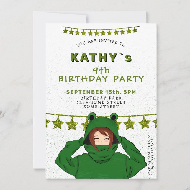Invitation Petite fille avec grenouille verte Hoody Dessin An (Devant)
