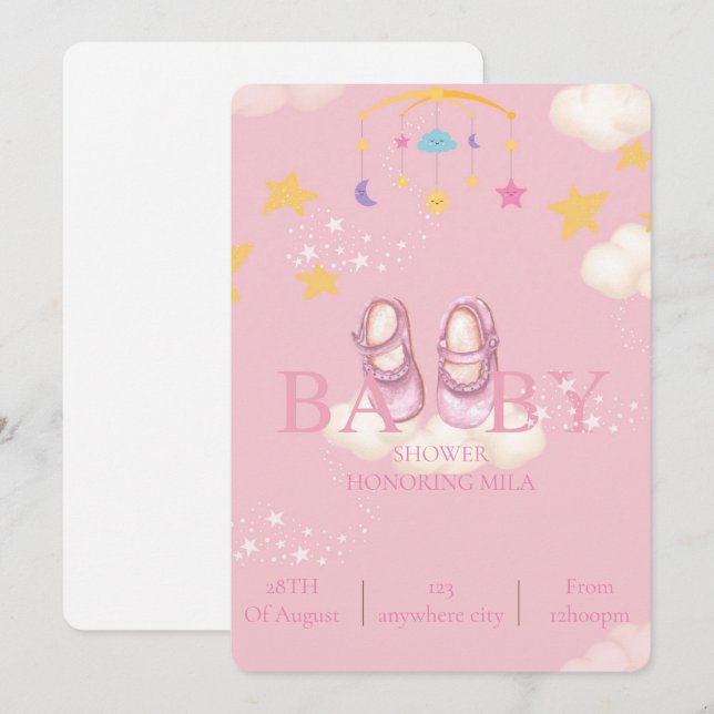 Invitation Petite fille bébé douche invitations, téléchargeme (Devant / Derrière)