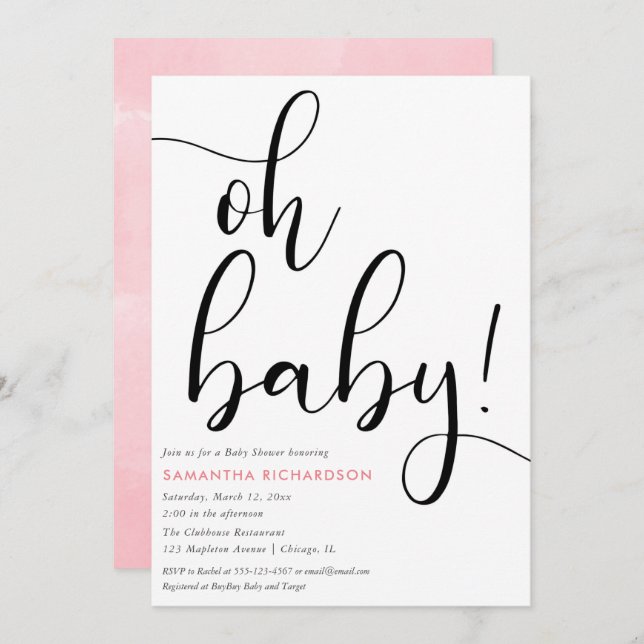 Invitation Petite fille blanche noire simple et rose (Devant / Derrière)