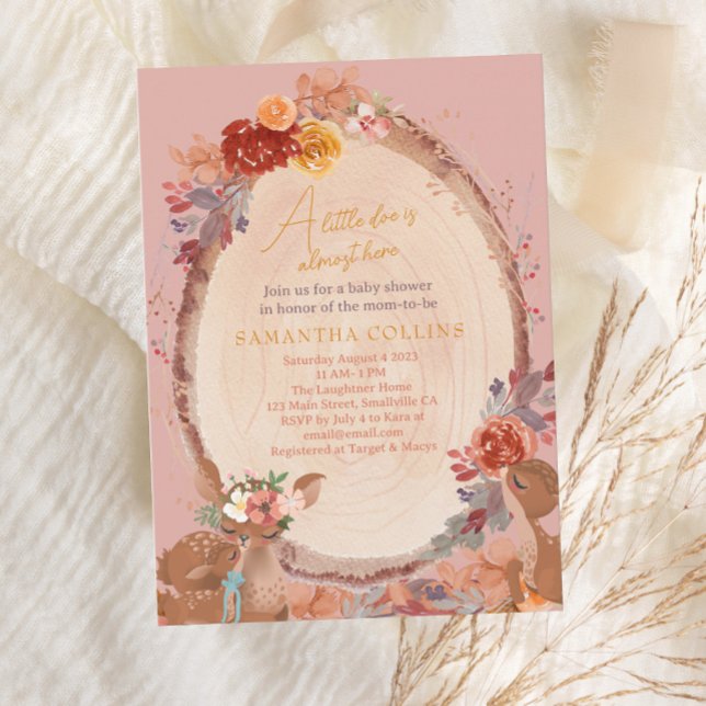 Invitation Petite fille cerf Baby shower animal de bois (Créateur téléchargé)