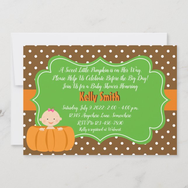 Invitation Petite fille Citrouille automne bébé douche Invita (Devant)