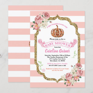 Invitation Petite fille citrouille qui se douche rose et or