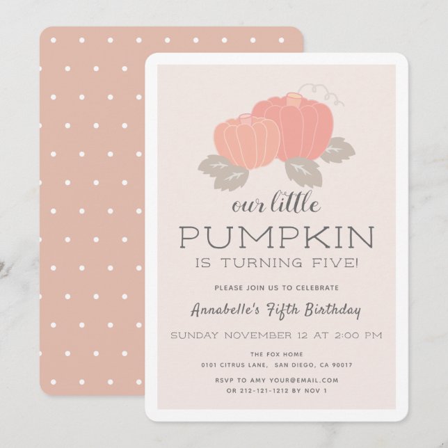 Invitation Petite fille Citrouille rose rousse Anniversaire (Devant / Derrière)