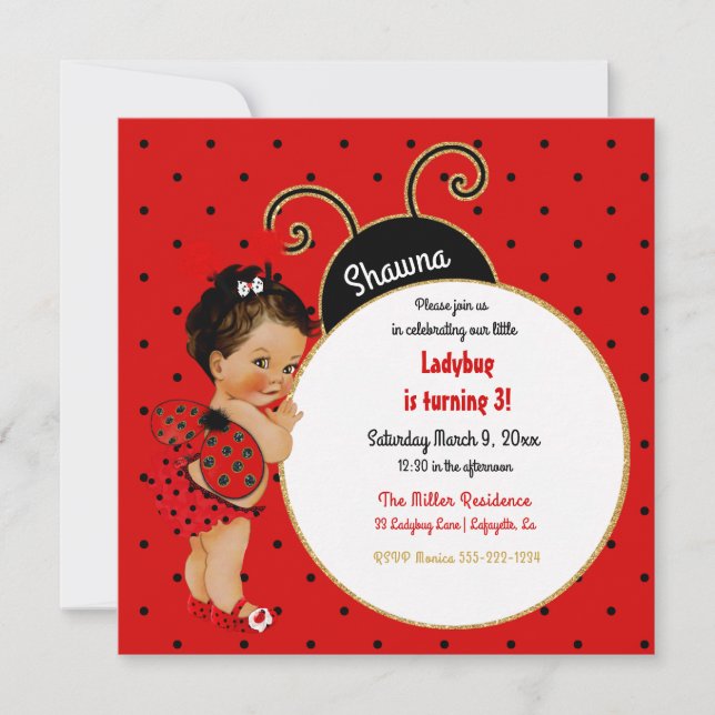 Invitation Petite Fille Coccinelle Rouge Point Noir (Devant)