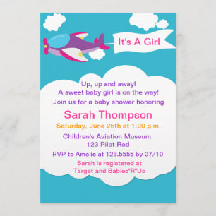 Invitation Petite fille d'avion mignonne Baby shower Invitati
