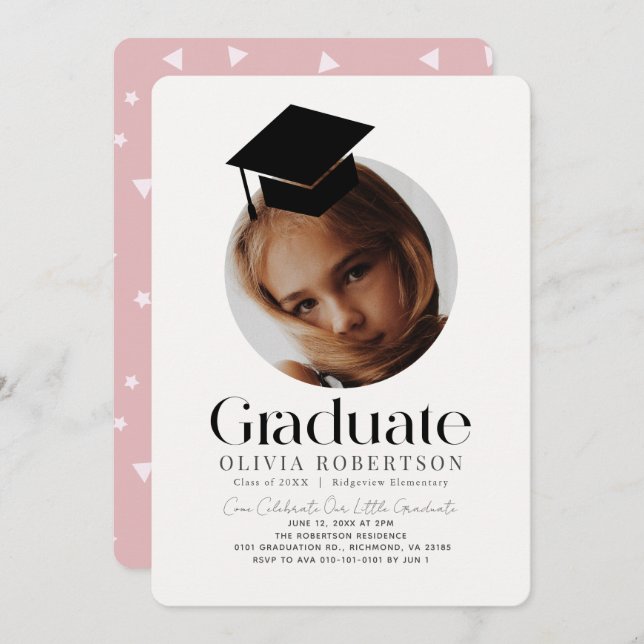 Invitation Petite fille de la casquette de graduation minimal (Devant / Derrière)