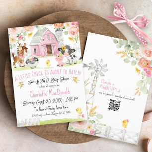 Invitation Petite fille de la ferme de poussins Barnyard Baby