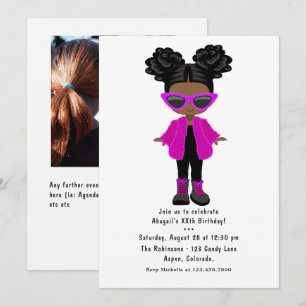 Invitation Petite Fille de Mode Noire Photo de Fête