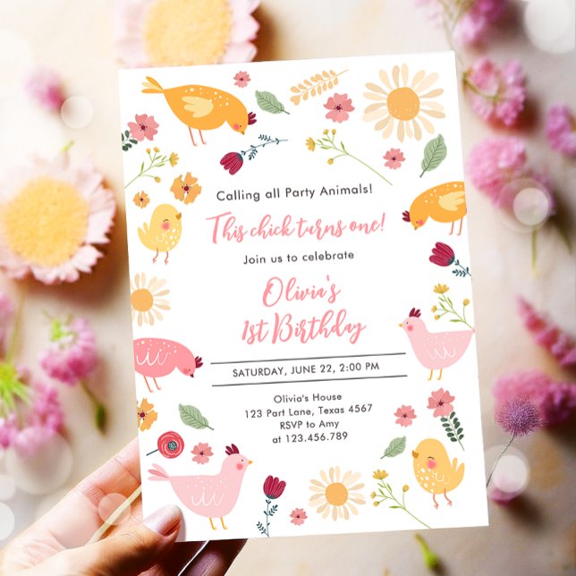 Invitation Petite Fille De Poulets Ferme Pâques Poulet Annive (Créateur téléchargé)