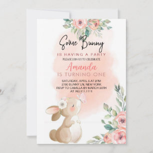 Invitation Petite fille lapin florale Anniversaire