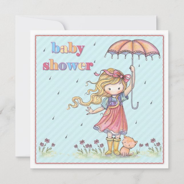 Invitation Petite fille mignonne et Baby shower Kitten Invita (Devant)