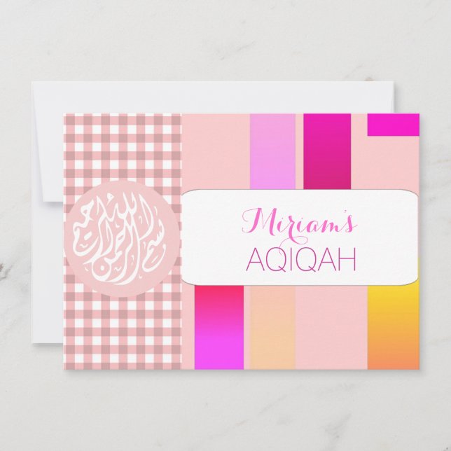 Invitation Petite fille musulmane rose aqiqah islamique (Devant)