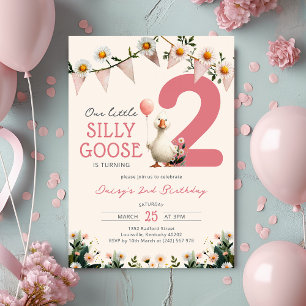 Invitation Petite Fille Oie Fleurie 2e Anniversaire