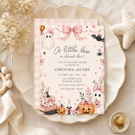 Invitation Petite Fille Rose Gingham Halloween Baby Shower