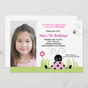 Invitation Petite fille rose Ladybug Modèle d'anniversaire