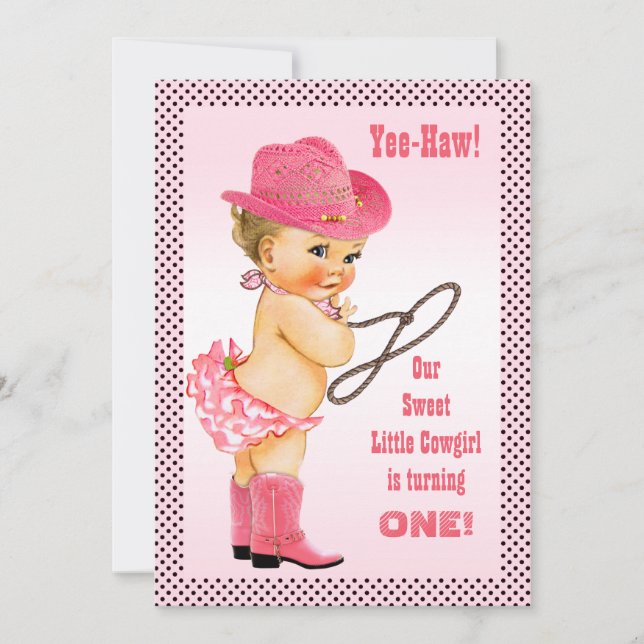 Invitation Petite fille rose Pois 1er anniversaire (Devant)
