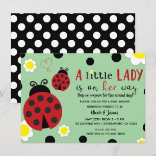 Invitation Petite fille rouge Ladybug verte Fleurs Baby showe