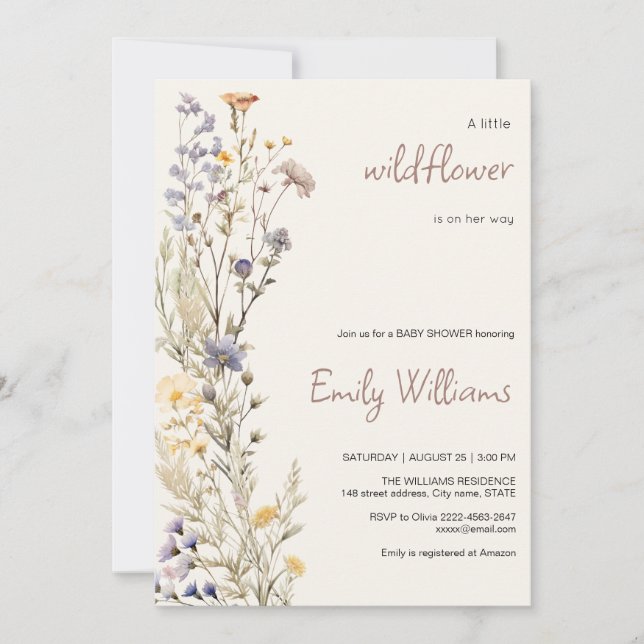 Invitation Petite fleur sauvage baby shower (Devant)